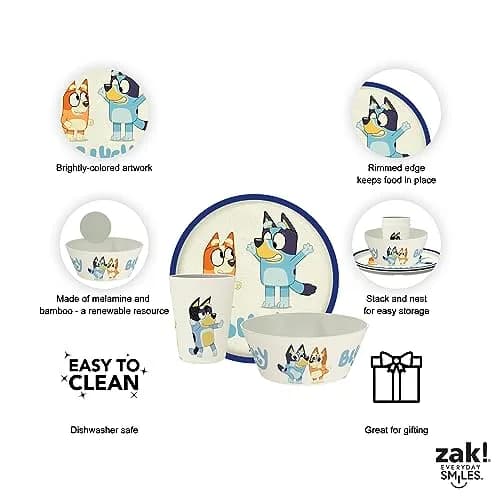 Zak Designs Bluey Kids Dinnerware Set 3 Pieces | Durable Melamine Bamboo Plate, Bowl & Tumbler for Family Meals thumbnail 4