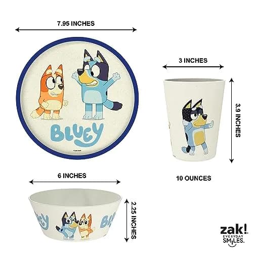 Zak Designs Bluey Kids Dinnerware Set 3 Pieces | Durable Melamine Bamboo Plate, Bowl & Tumbler for Family Meals thumbnail 5