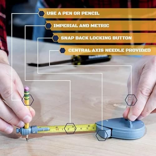 Rocksteel Roto Tape Compass | Circle Drawing & Straight Edge Tool, 5" | Accurate, Portable, Versatile thumbnail 5