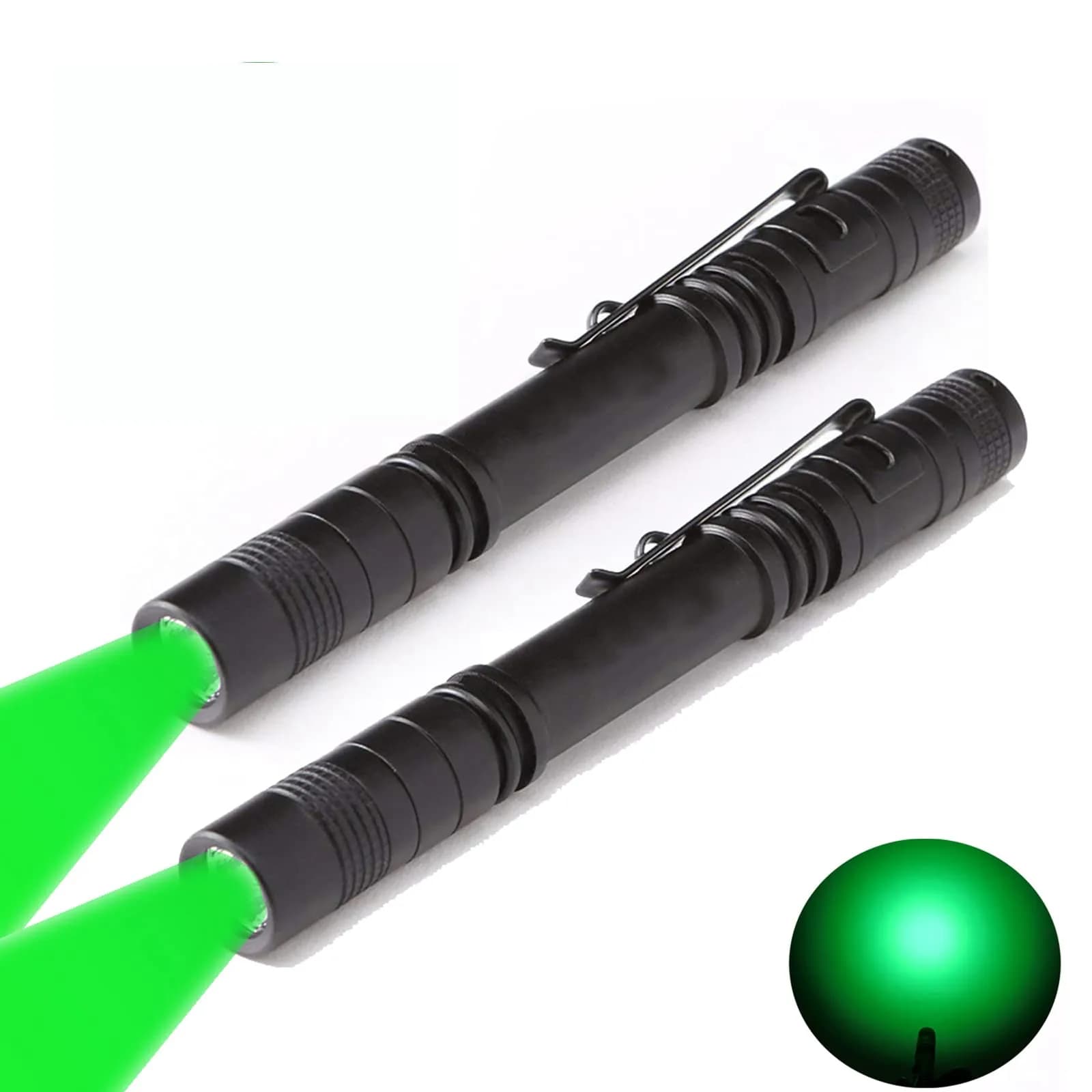 WONDSUNSON Green Light Pen Type Penlight Flashlight | 150 Lumens, Aluminum, IP44, 2 Pack