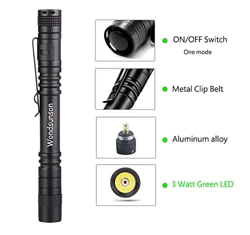 WONDSUNSON Green Light Pen Type Penlight Flashlight | 150 Lumens, Aluminum, IP44, 2 Pack thumbnail 6