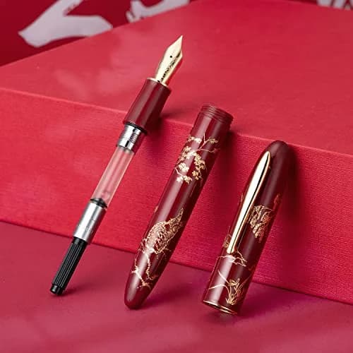 HONG DIAN N23 Red Rabbit Fountain Pen Long Blade Medium Nib Gold Trim | Smooth Writing Instrument thumbnail 6