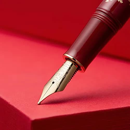 HONG DIAN N23 Red Rabbit Fountain Pen Long Blade Medium Nib Gold Trim | Smooth Writing Instrument thumbnail 7