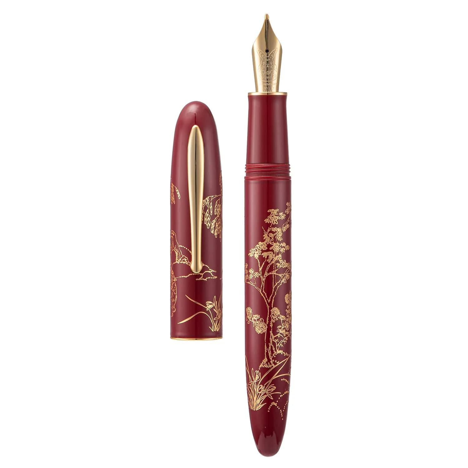HONG DIAN N23 Red Rabbit Fountain Pen Long Blade Medium Nib Gold Trim | Smooth Writing Instrument — Red