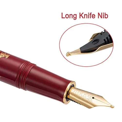 HONG DIAN N23 Red Rabbit Fountain Pen Long Blade Medium Nib Gold Trim | Smooth Writing Instrument thumbnail 2