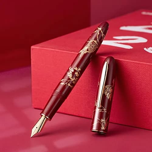 HONG DIAN N23 Red Rabbit Fountain Pen Long Blade Medium Nib Gold Trim | Smooth Writing Instrument thumbnail 4