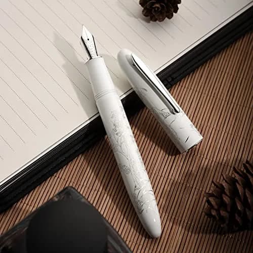 HONG DIAN N23 White Rabbit Fountain Pen, Long Blade Medium Nib Silver Trim, Metal Body, 141mm (5.55 inches) | Smooth Writing Instrument for Students & Professionals thumbnail 5