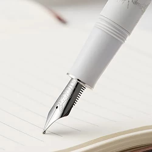 HONG DIAN N23 White Rabbit Fountain Pen, Long Blade Medium Nib Silver Trim, Metal Body, 141mm (5.55 inches) | Smooth Writing Instrument for Students & Professionals thumbnail 7
