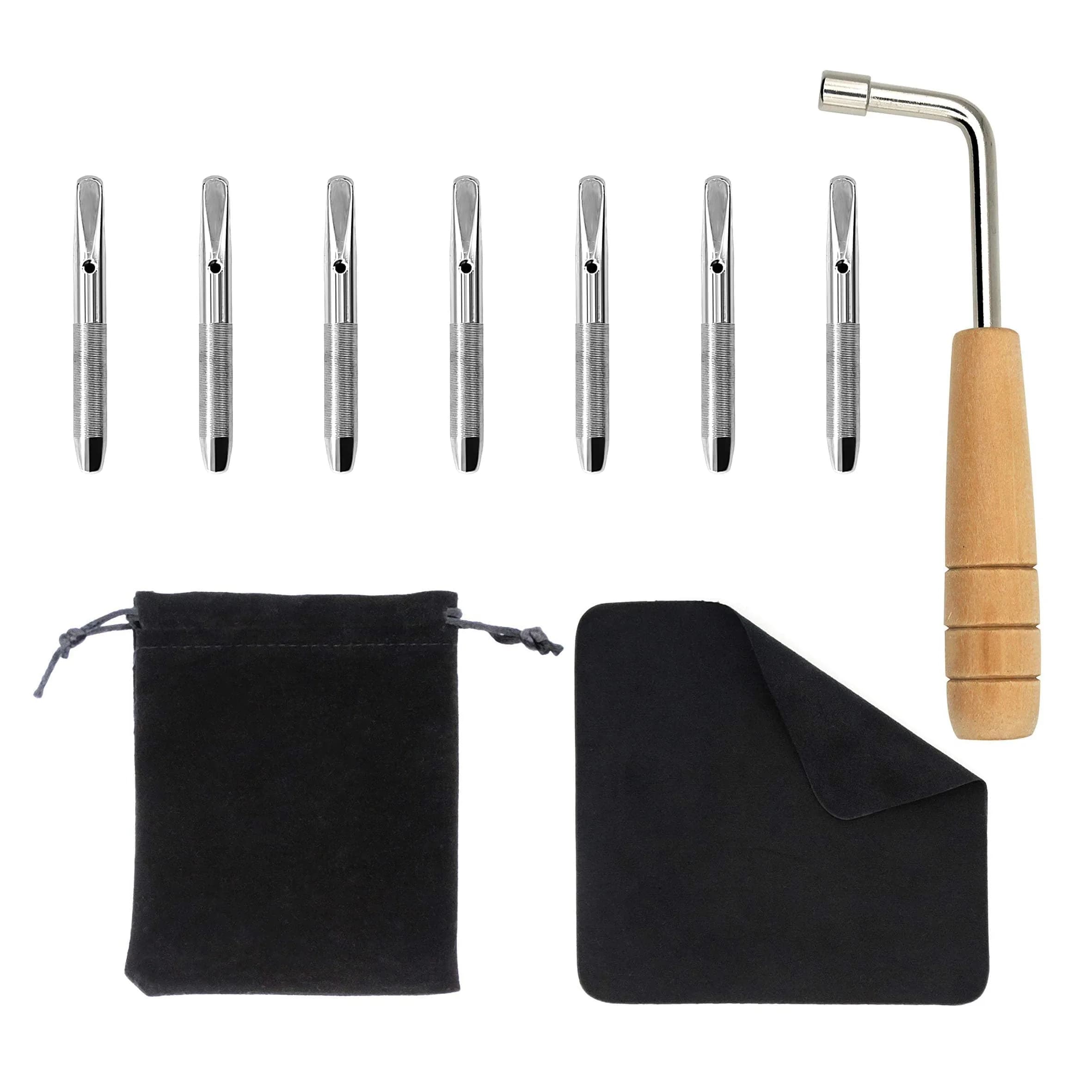 INKNOTE 7 Pcs Tuning Pin Set with L-Shape Wrench & Gooseneck Hammer Lever, 1.47 inch Tuning Pins (Set of 7) | Essential Harp Maintenance Tool — 7 Tuning Pin Set