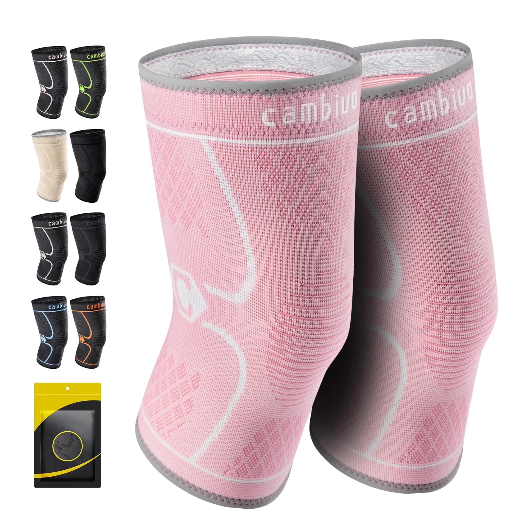 CAMBIVO Knee Brace Compression Sleeve with 3D Knitting Technology for Men and Women, Rose, Large (2 Pack) - main product image