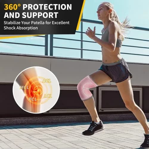 CAMBIVO Knee Brace Compression Sleeve with 3D Knitting Technology for Men and Women, Rose, Large (2 Pack) thumbnail 5