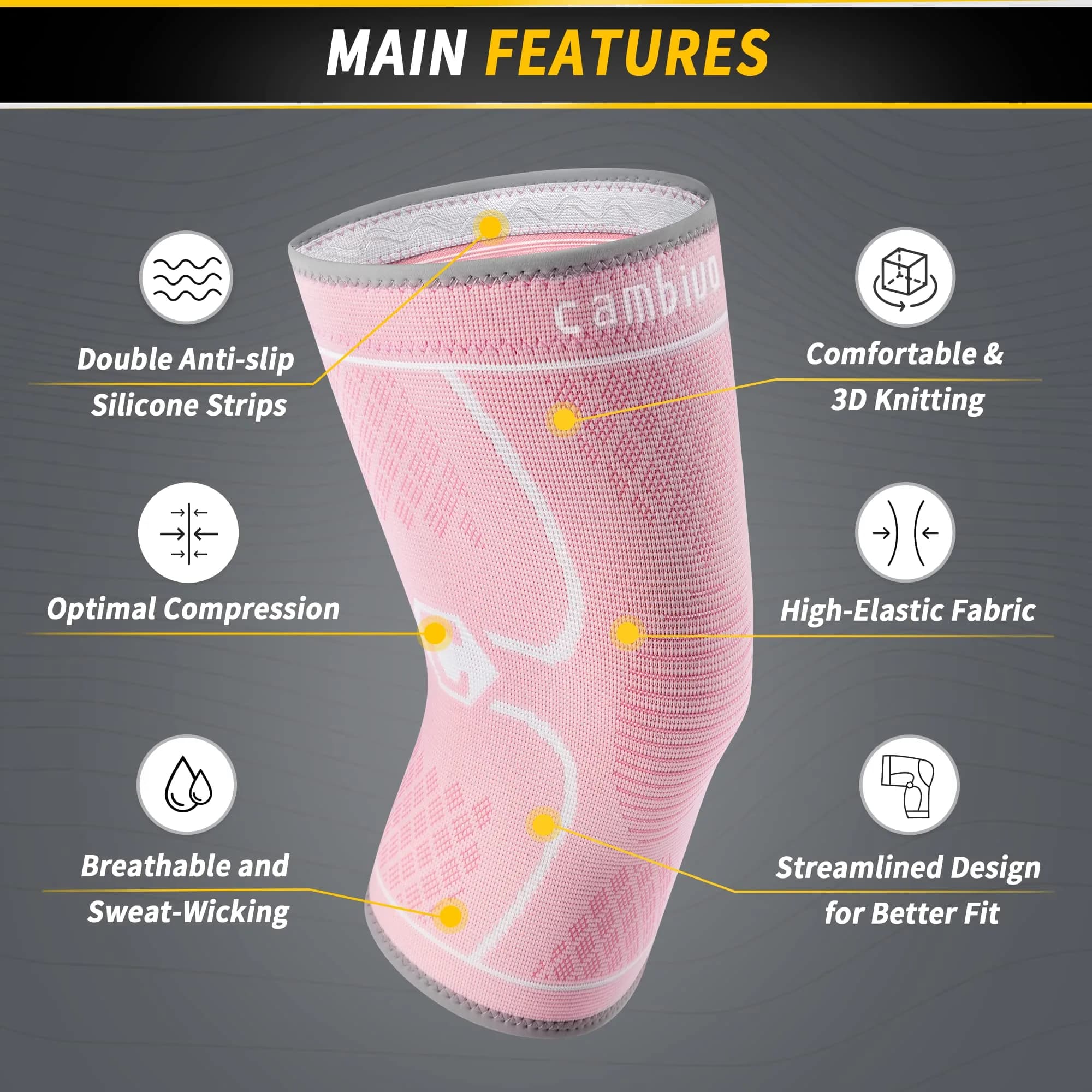 CAMBIVO Knee Brace Compression Sleeve with 3D Knitting Technology for Men and Women, Rose, Large (2 Pack) - view 2