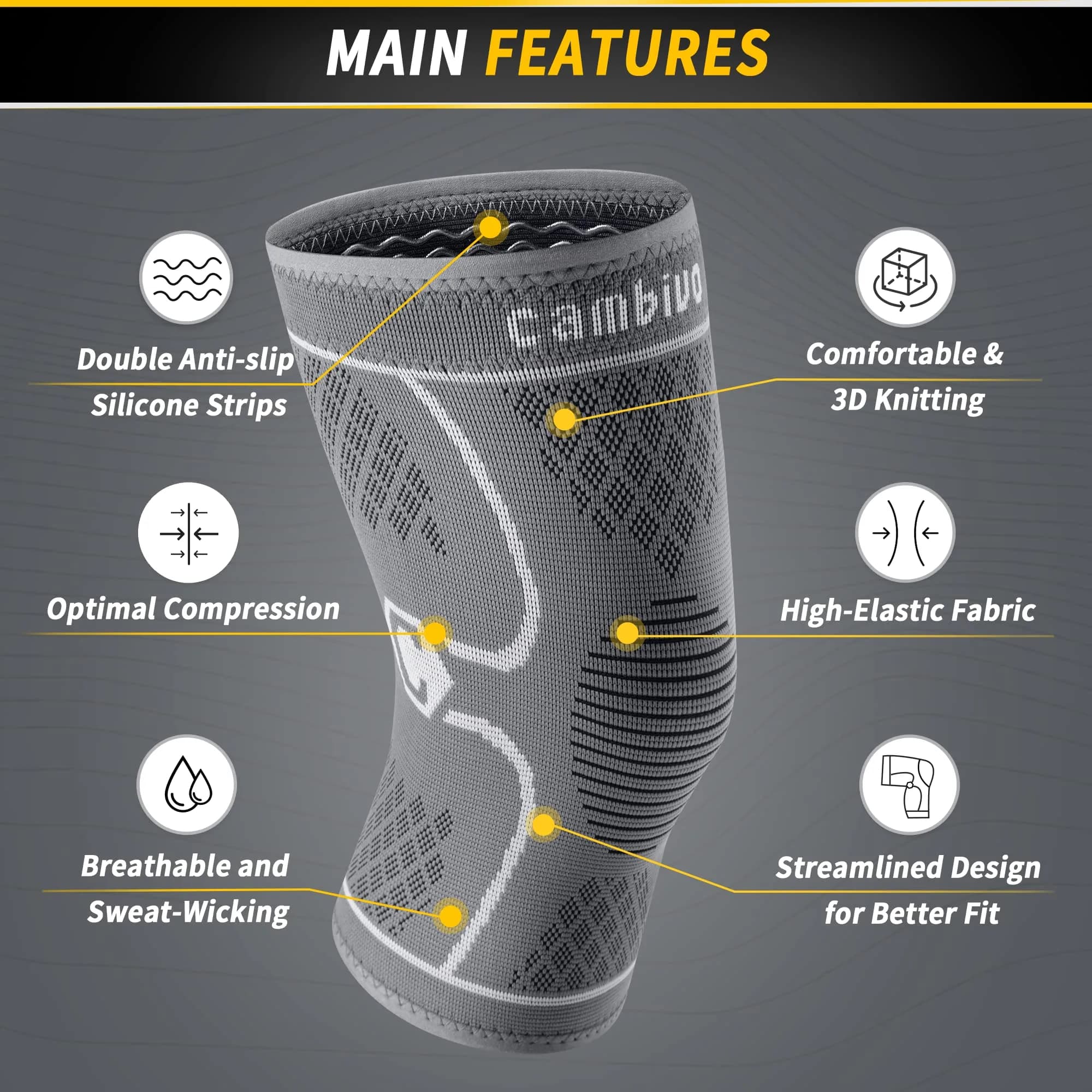 CAMBIVO 2 Pack Knee Brace Compression Sleeve X-Large (Cool Gray) | FDA Approved Orthopedic Brace - view 2