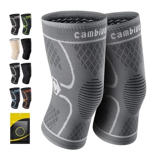 CAMBIVO 2 Pack Knee Brace Compression Sleeve Large (Cool Gray) | FDA Approved Medical Grade Support thumbnail 1