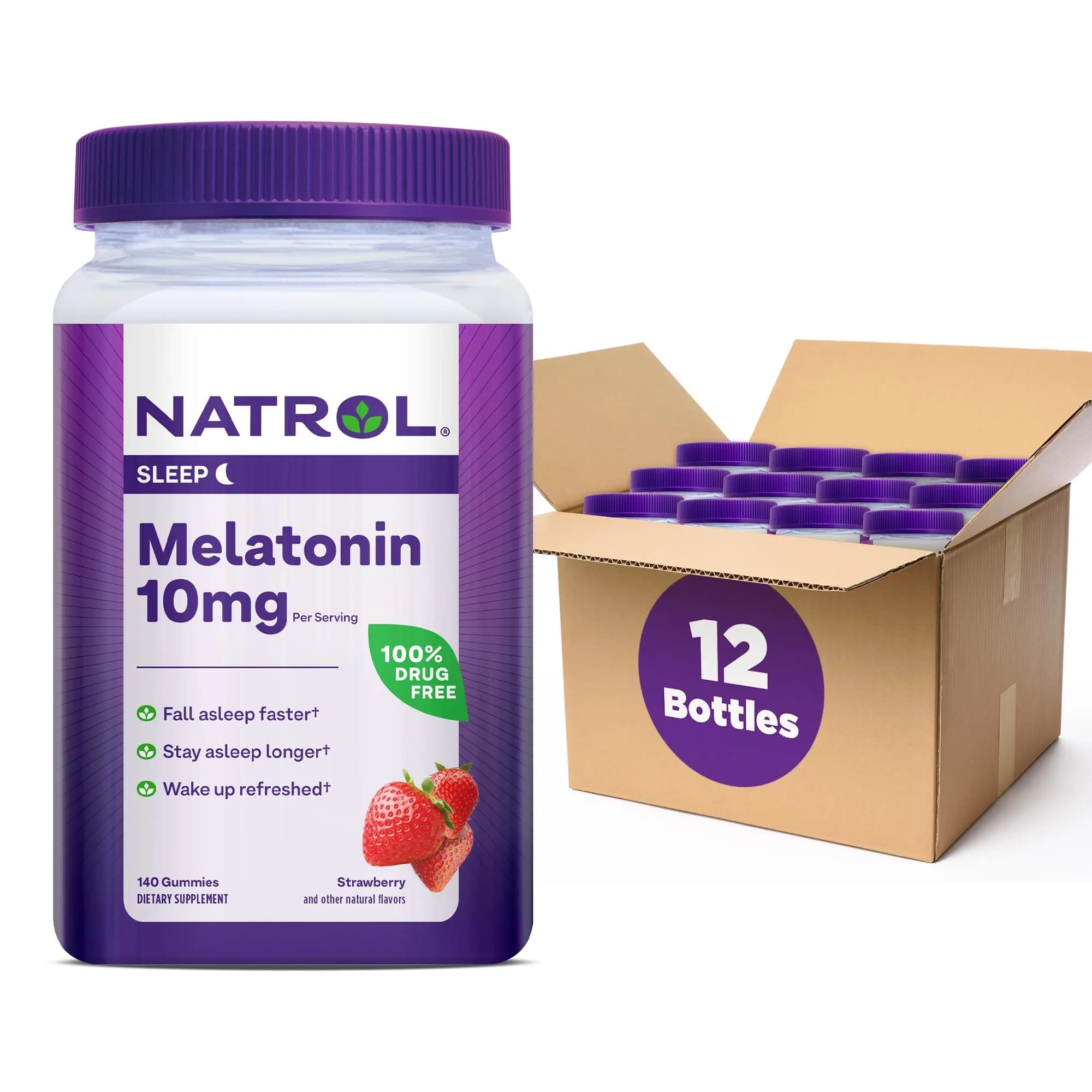 Natrol 10mg Melatonin Gummies Strawberry 140 Count (1680 Gummies Total) | Sleep Support for Adults - main product image