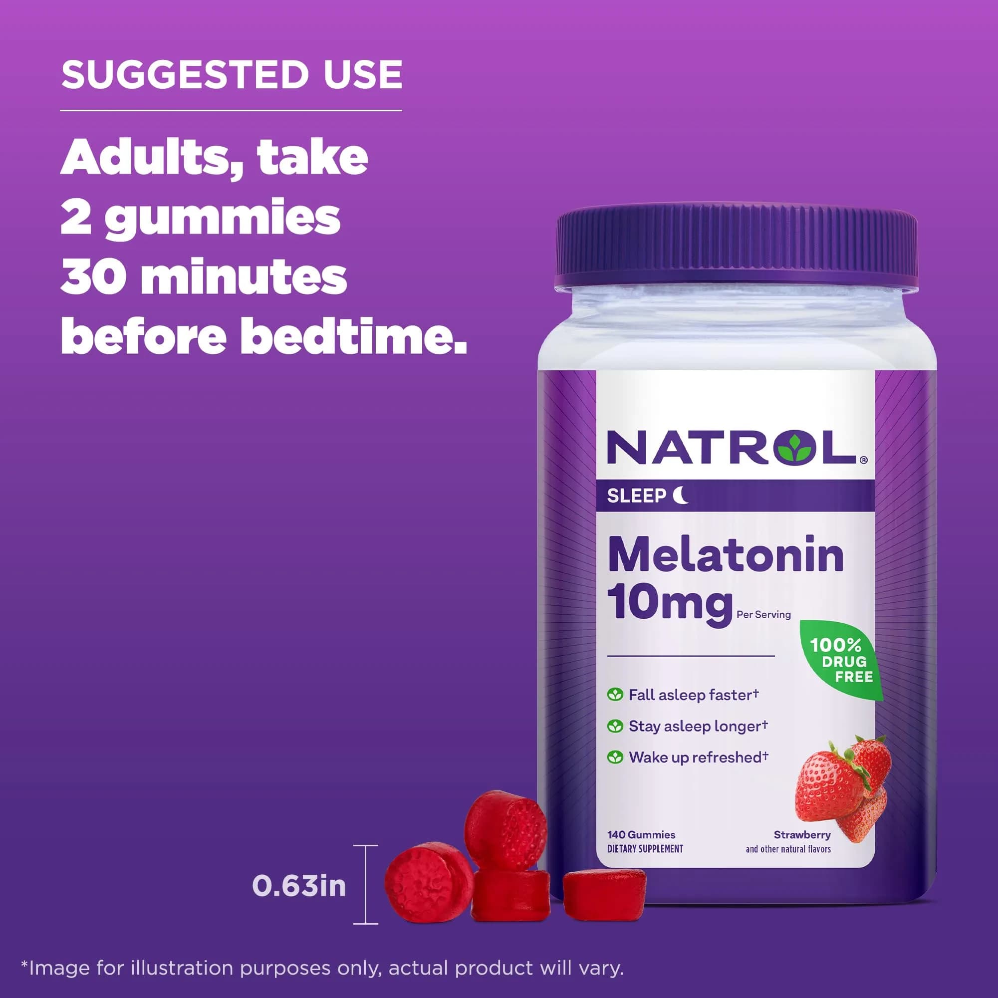 Natrol 10mg Melatonin Gummies Strawberry 140 Count (1680 Gummies Total) | Sleep Support for Adults - view 7