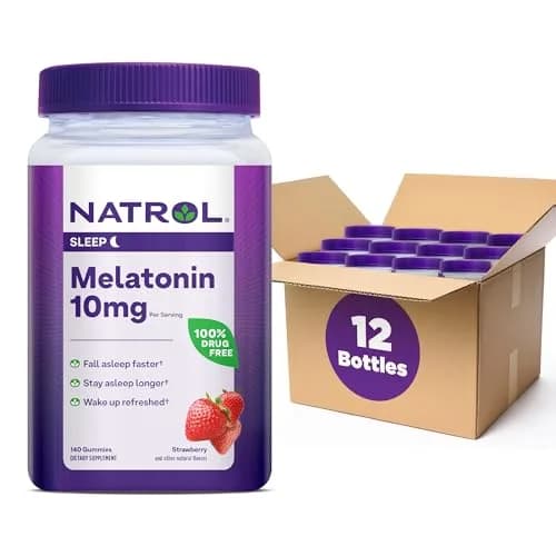 Natrol 10mg Melatonin Gummies Strawberry 140 Count (1680 Gummies Total) | Sleep Support for Adults thumbnail 1