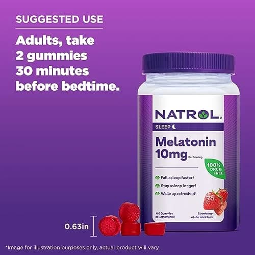 Natrol 10mg Melatonin Gummies Strawberry 140 Count (1680 Gummies Total) | Sleep Support for Adults thumbnail 7