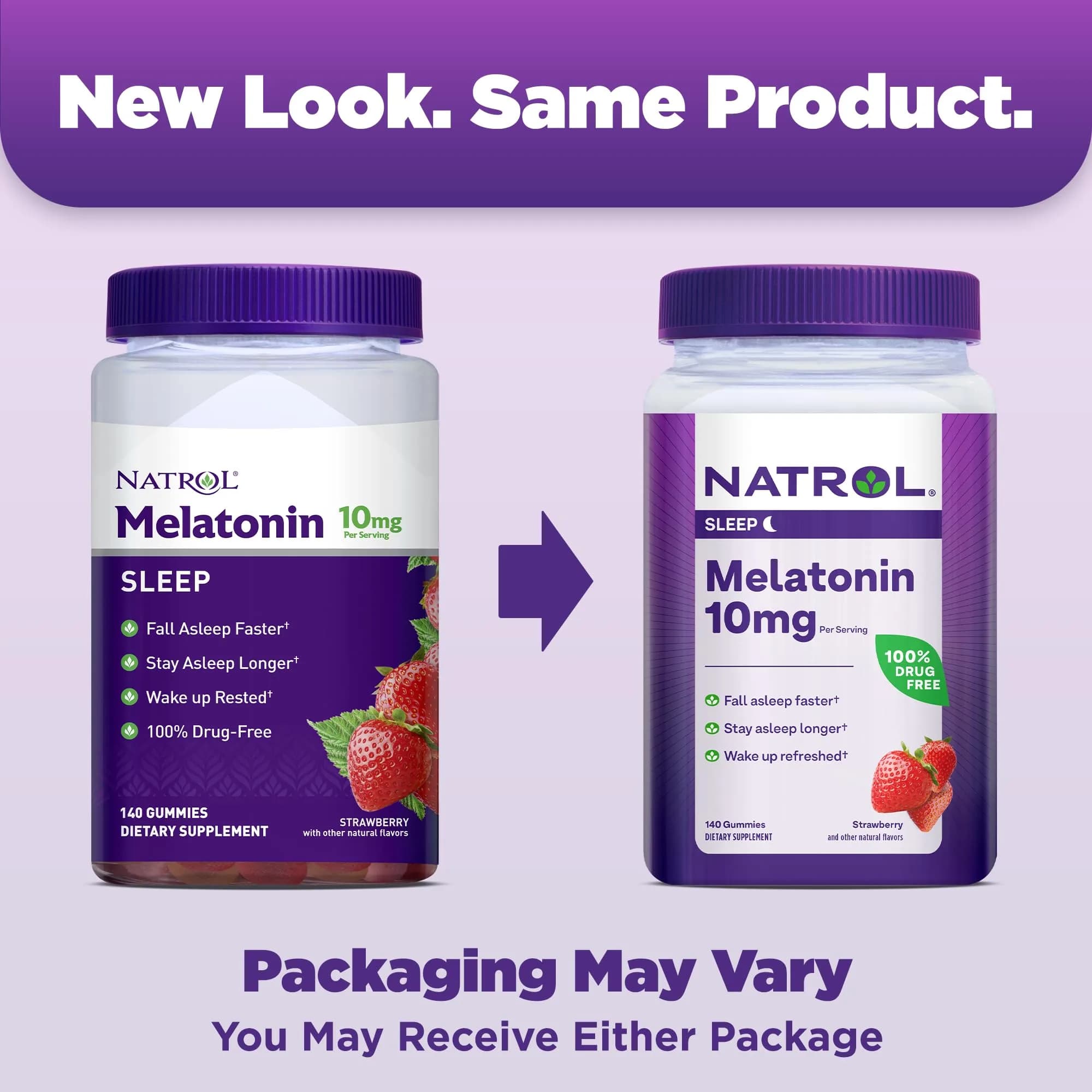 Natrol 10mg Melatonin Gummies Strawberry 140 Count (1680 Gummies Total) | Sleep Support for Adults - view 2