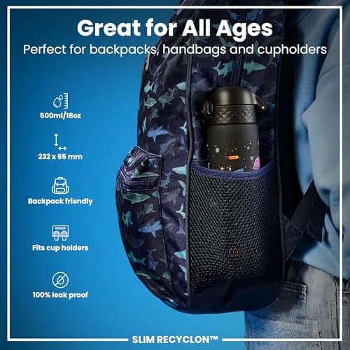 Ion8 Water Bottle, 500 ml/18 oz, Leak Proof, BPA Free, Spaceships Design thumbnail 2