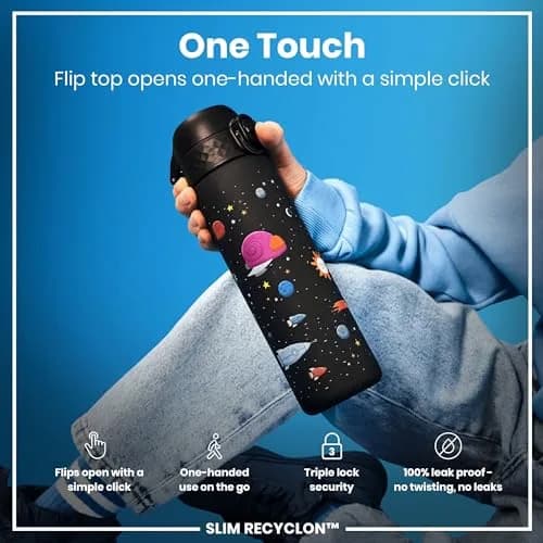 Ion8 Water Bottle, 500 ml/18 oz, Leak Proof, BPA Free, Spaceships Design thumbnail 3