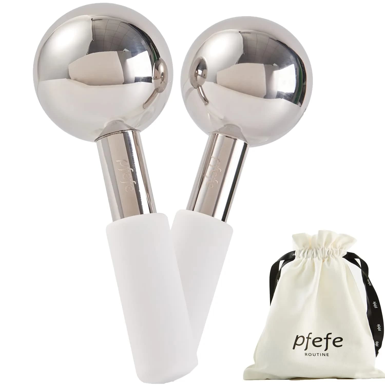 pfefe Ice Globes for Face & Eyes, Unbreakable Stainless Steel Cryo Sticks 2-Pack | Soothe Puffiness & Headaches