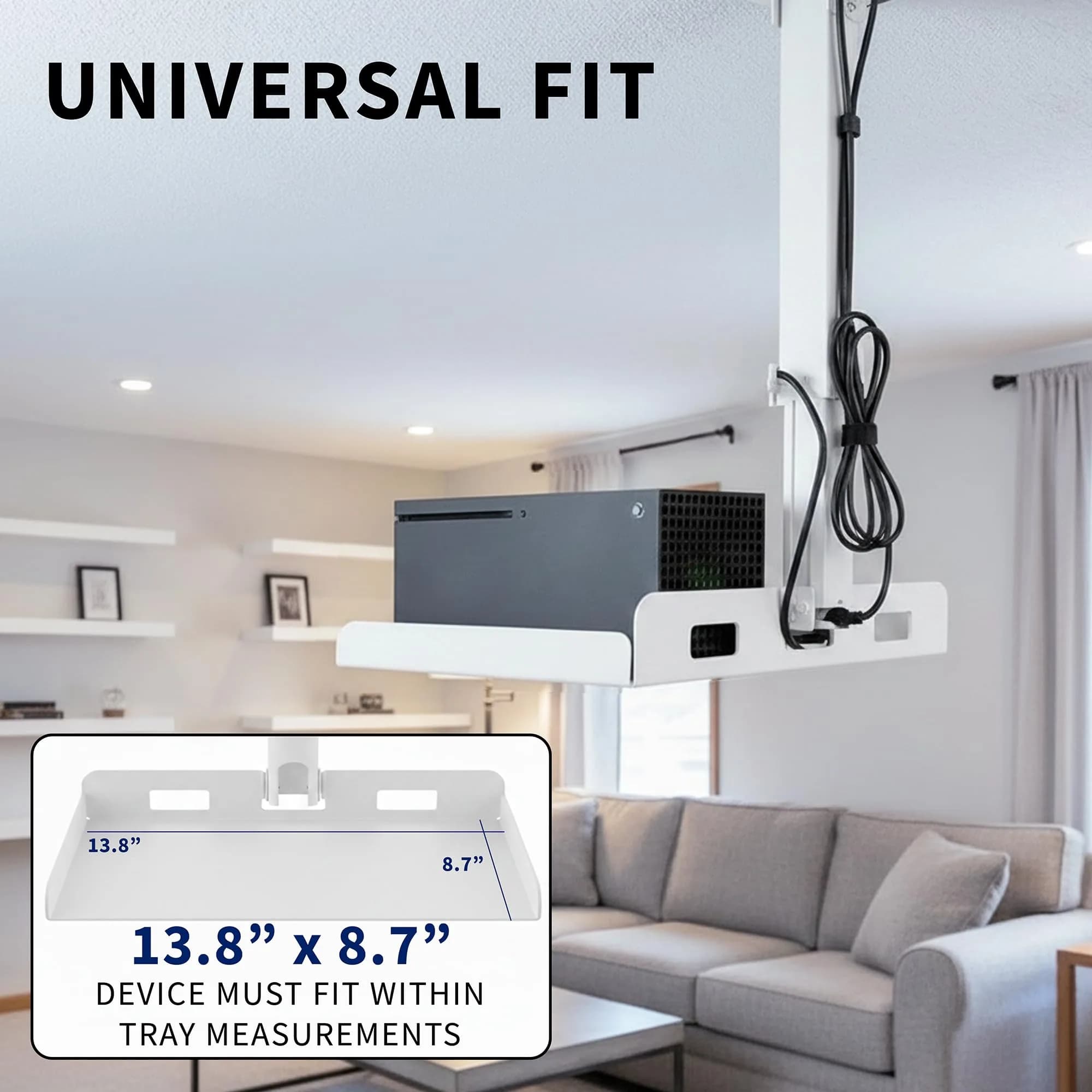 VIVO Universal Ceiling Extending Projector Tray Mount, Height Adjustable Projection 37.2cm (14.6in) | No Hole Installation - view 3