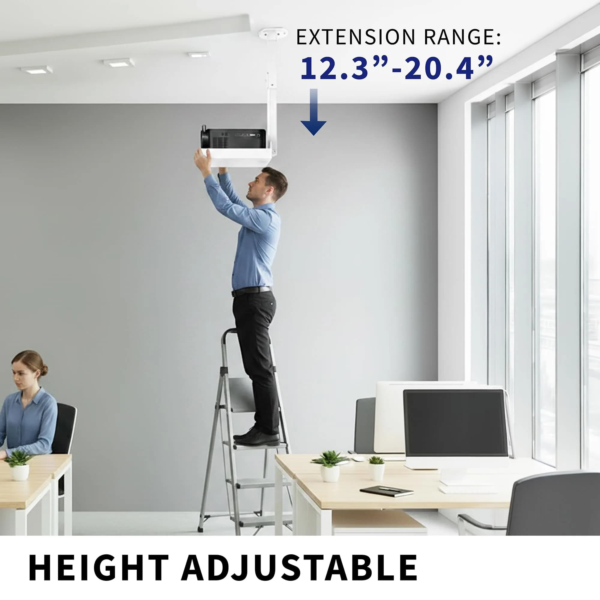 VIVO Universal Ceiling Extending Projector Tray Mount, Height Adjustable Projection 37.2cm (14.6in) | No Hole Installation - view 4