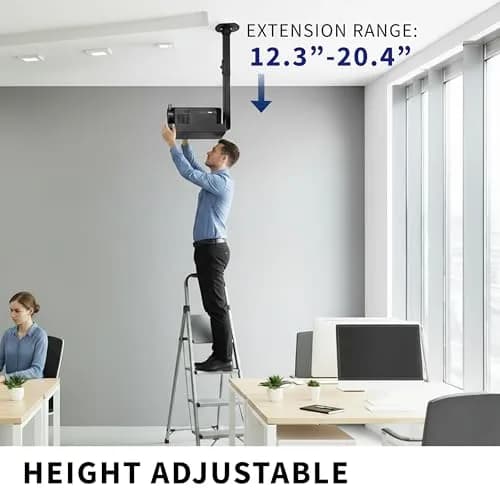 VIVO Universal Extending Ceiling Projector Tray Mount Black | Height Adjustable Projection, No Hole Installation, Hidden Cable Routing (13.8" x 8.7" Tray, 11 lb Capacity) thumbnail 4