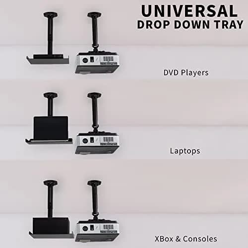 VIVO Universal Extending Ceiling Projector Tray Mount Black | Height Adjustable Projection, No Hole Installation, Hidden Cable Routing (13.8" x 8.7" Tray, 11 lb Capacity) thumbnail 9