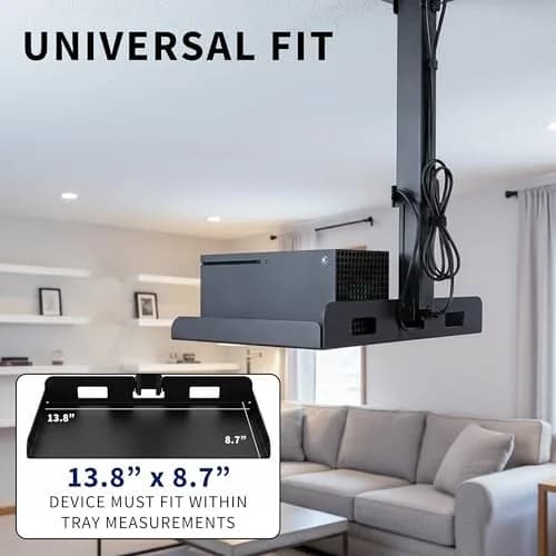 VIVO Universal Extending Ceiling Projector Tray Mount Black | Height Adjustable Projection, No Hole Installation, Hidden Cable Routing (13.8" x 8.7" Tray, 11 lb Capacity) thumbnail 3
