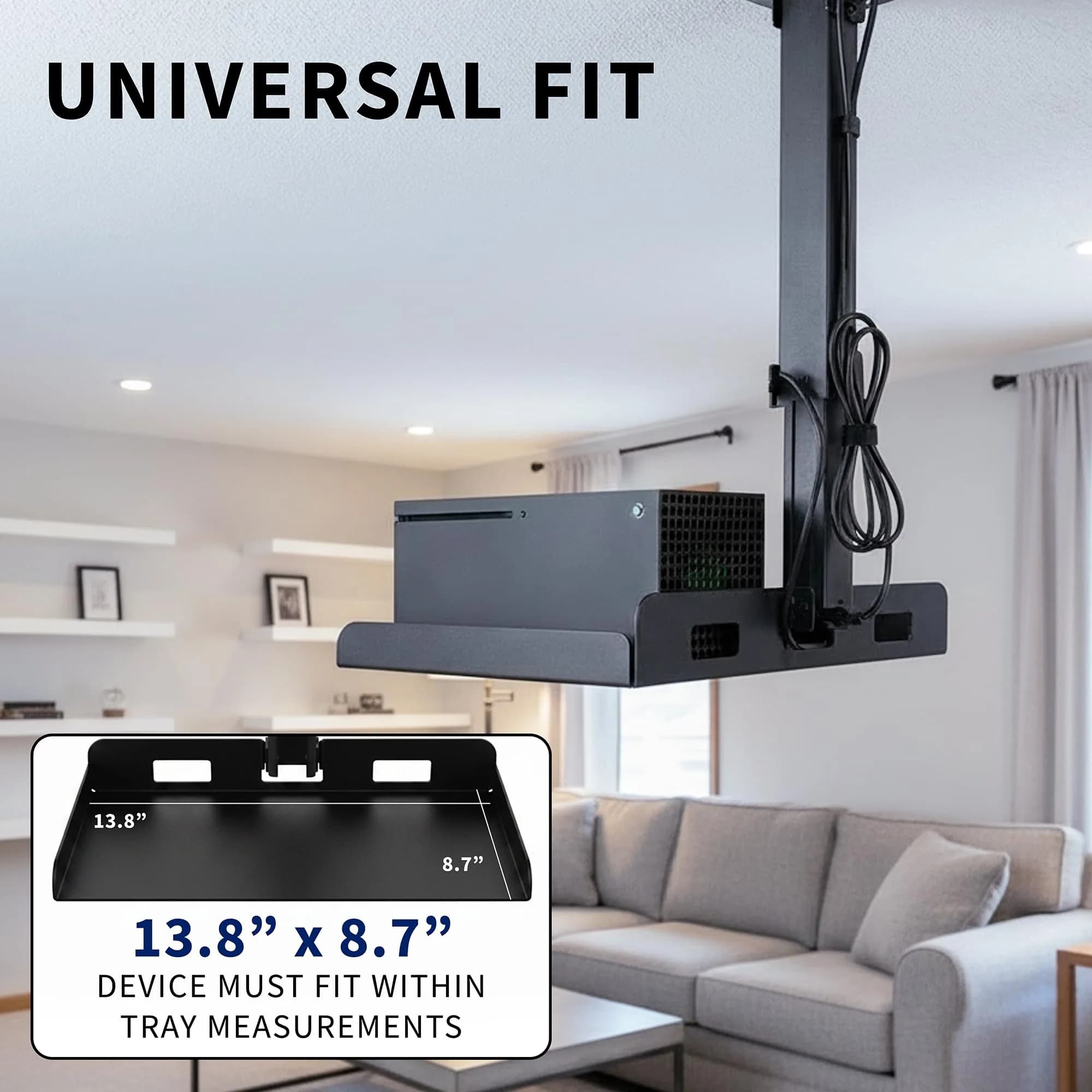 VIVO Black Universal Ceiling Extending Projector Tray Mount for Small to Large Projectors - view 3