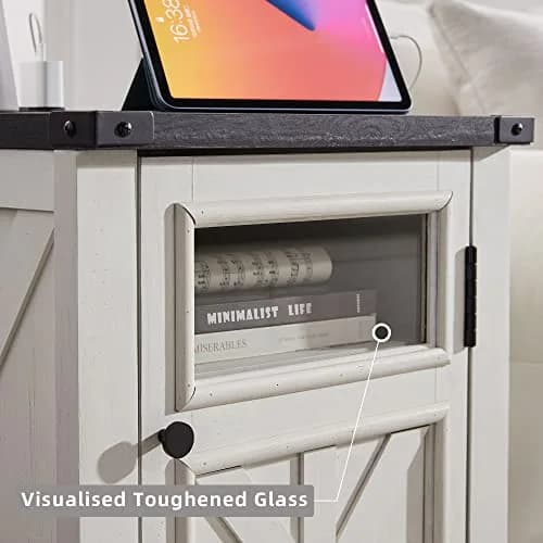 JXQTLINGMU Farmhouse End Table with Charging Station | Rustic Nightstand with Barn Door & Adjustable Shelf thumbnail 8