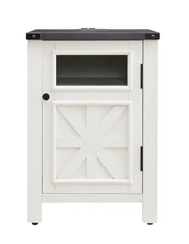 JXQTLINGMU Farmhouse End Table with Charging Station | Rustic Nightstand with Barn Door & Adjustable Shelf thumbnail 9