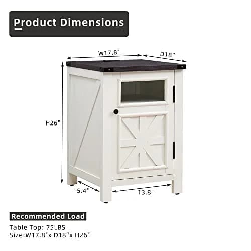 JXQTLINGMU Farmhouse End Table with Charging Station | Rustic Nightstand with Barn Door & Adjustable Shelf thumbnail 2