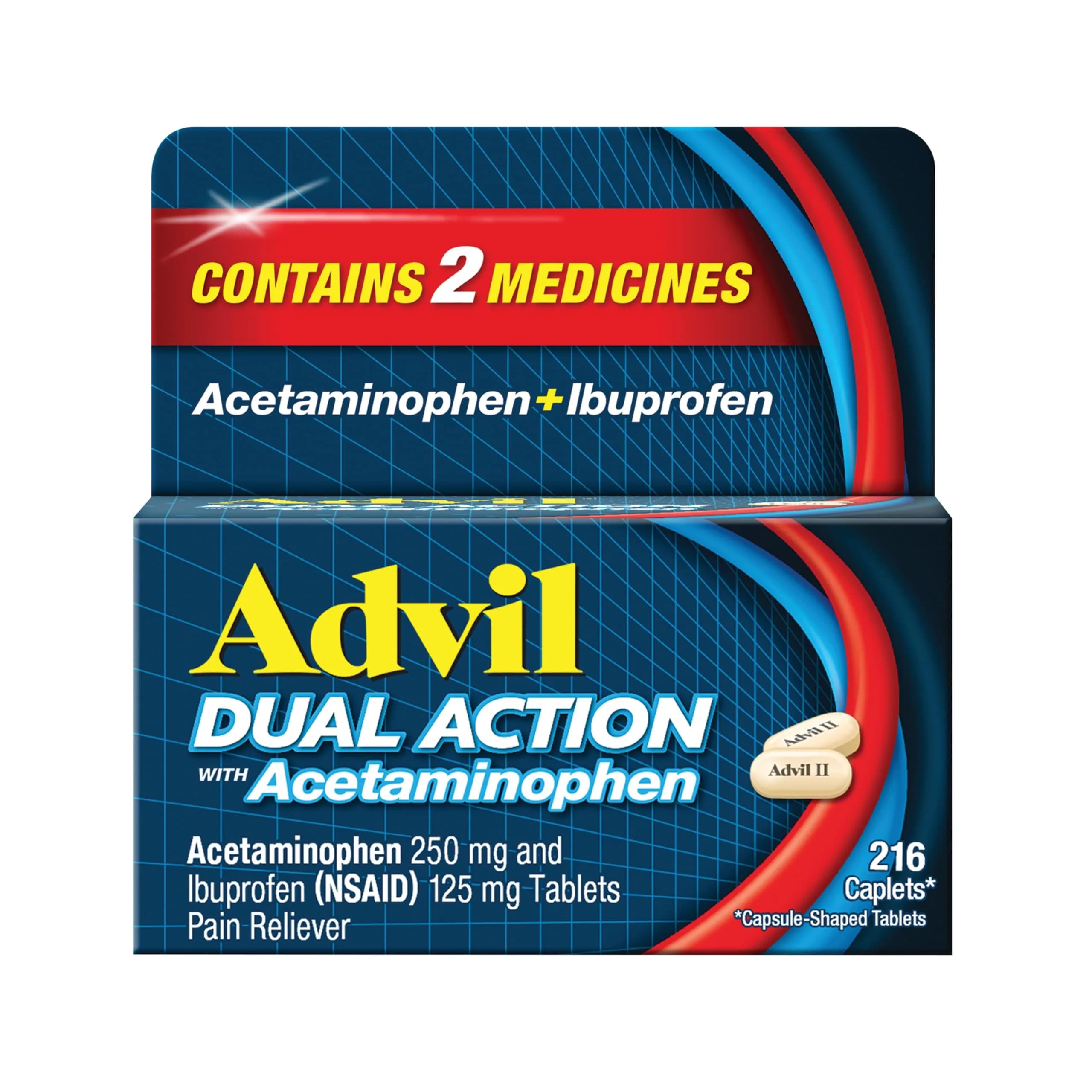 HALEON Advil Dual Action Caplets 216 | 8-Hour Pain Relief with Ibuprofen & Acetaminophen — Caplet