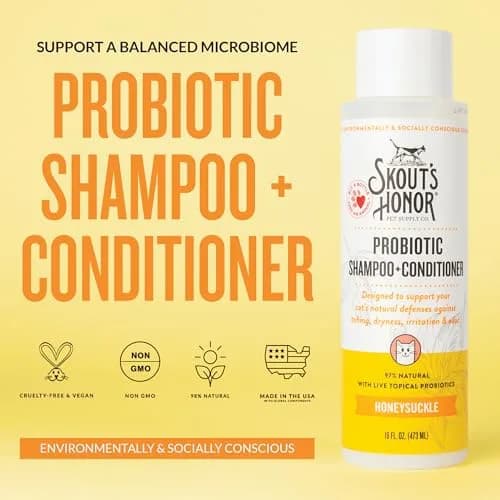 SKOUT'S HONOR Probiotic Cat Shampoo and Conditioner - Honeysuckle, 16 oz | Natural, 97% Organic, Hydrating & Cruelty-Free thumbnail 2