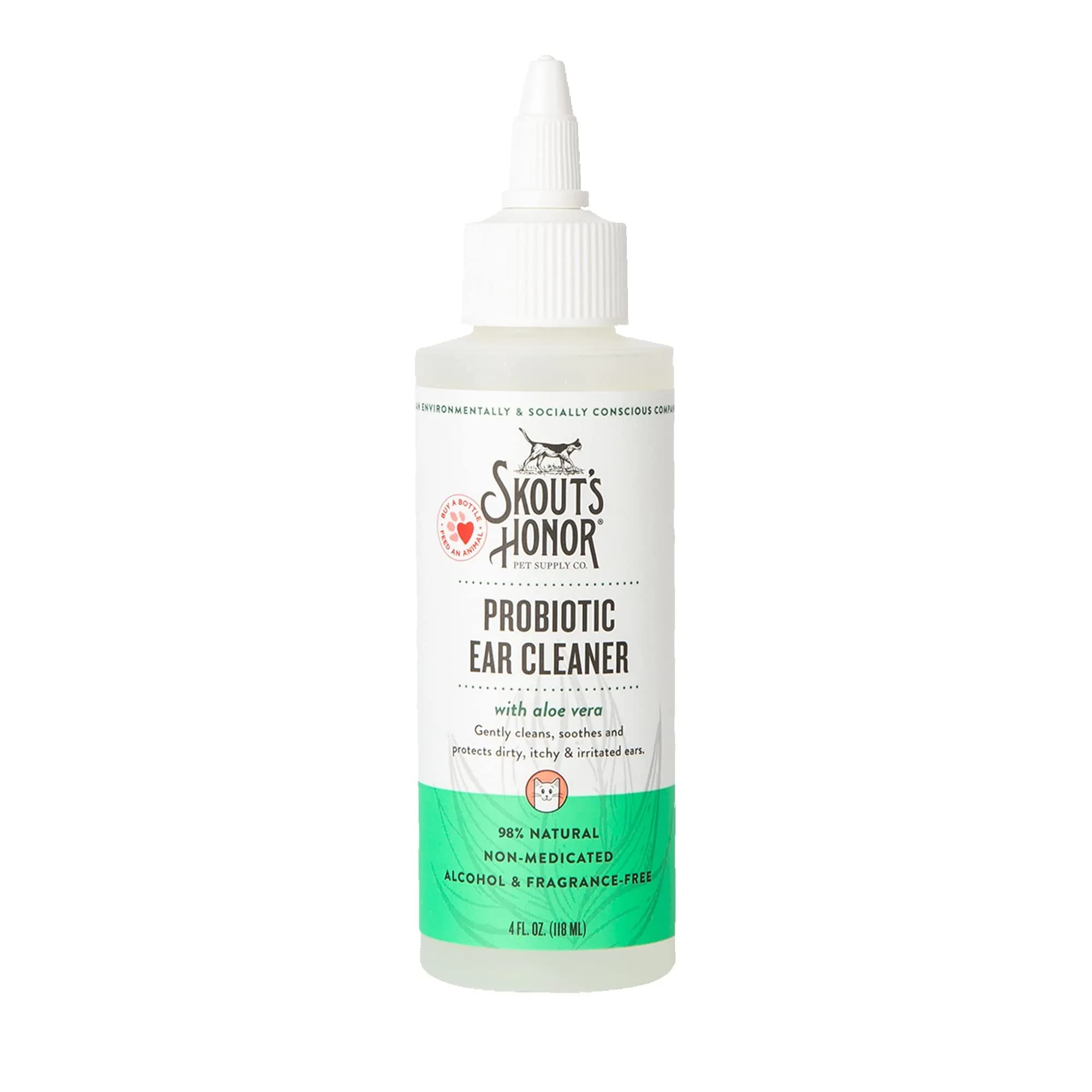SKOUT'S HONOR Probiotic Cat Ear Cleaner 4 oz | Gentle, Alcohol-Free, Aloe Vera Formula — 1- Pack
