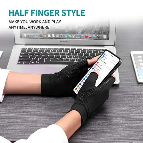 Ricbestlab Copper Arthritis Gloves for Women & Men, Fingerless Compression Support (Small, 2 Pairs) thumbnail 4