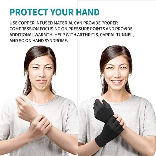 Ricbestlab Copper Arthritis Gloves for Women & Men, Fingerless Compression Support (Small, 2 Pairs) thumbnail 5