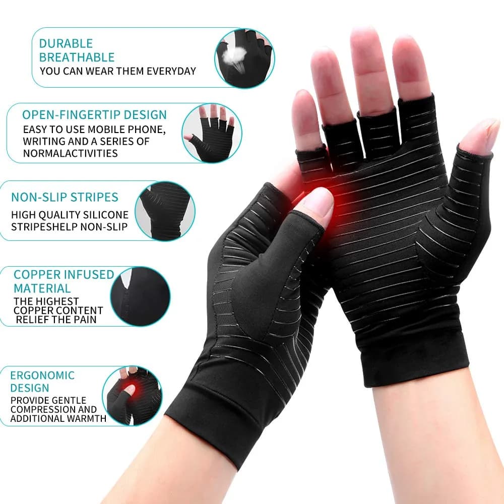 Ricbestlab Black Small Arthritis Gloves - 2 Pairs | Fingerless Compression Gloves for Joint Support - view 2