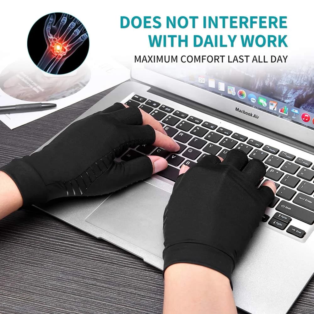 Ricbestlab Black Small Arthritis Gloves - 2 Pairs | Fingerless Compression Gloves for Joint Support - view 3