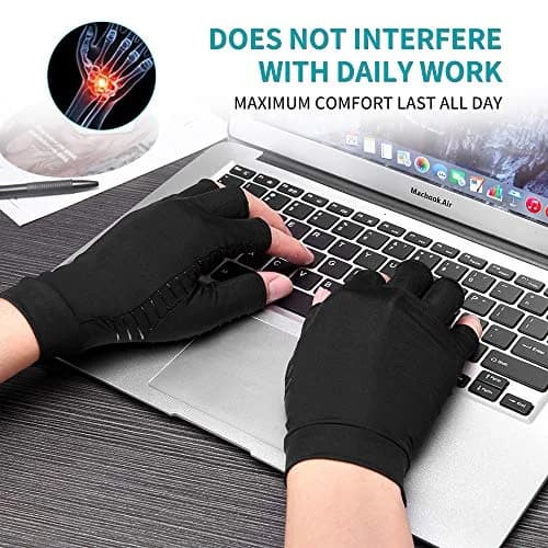 Ricbestlab Copper Arthritis Gloves for Women & Men, Fingerless Compression Support (Small, 2 Pairs) thumbnail 3