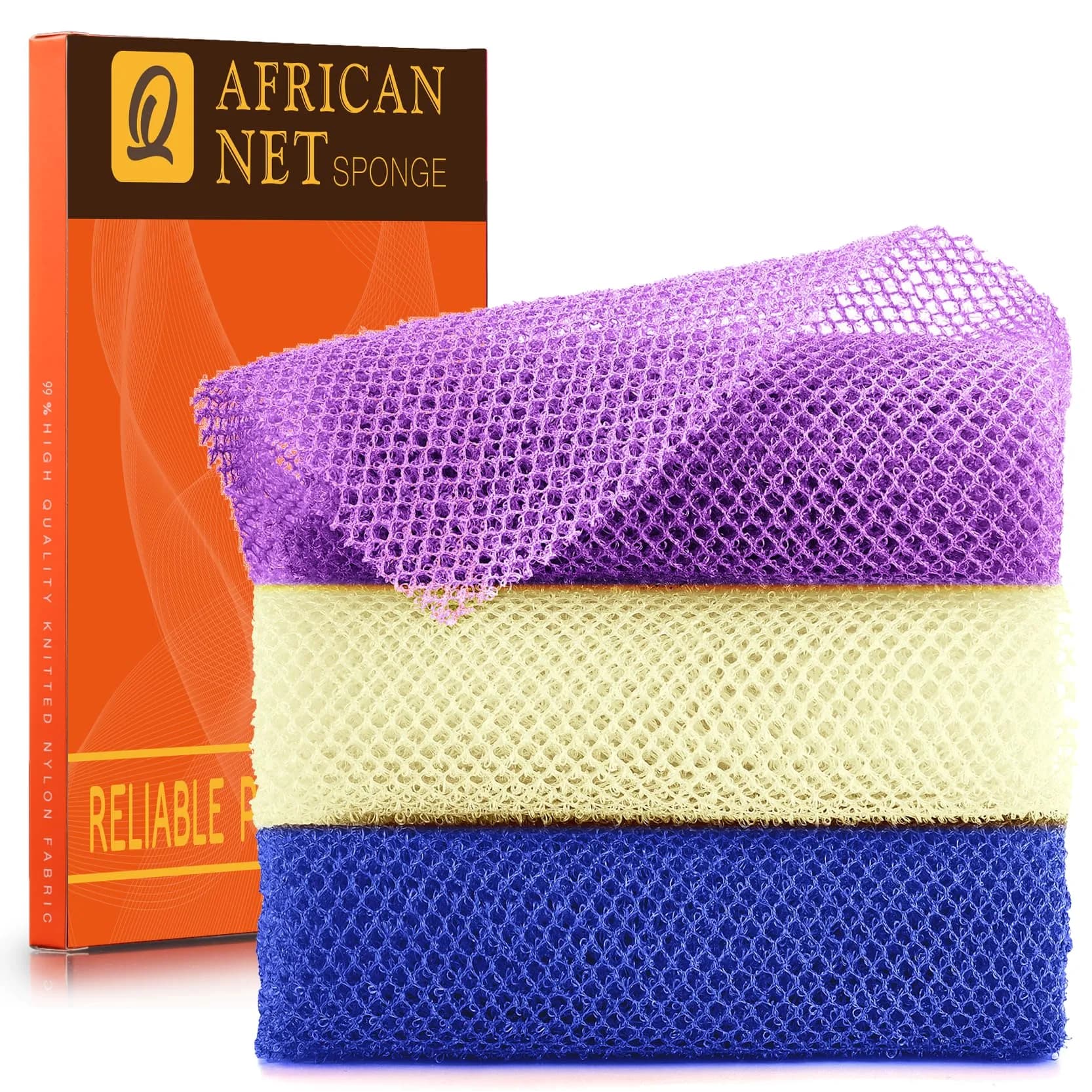 UJFQBH African Net Sponge 3 Pack - Purple, Blue, Off-White | Deep Cleansing & Gentle Exfoliation - main product image
