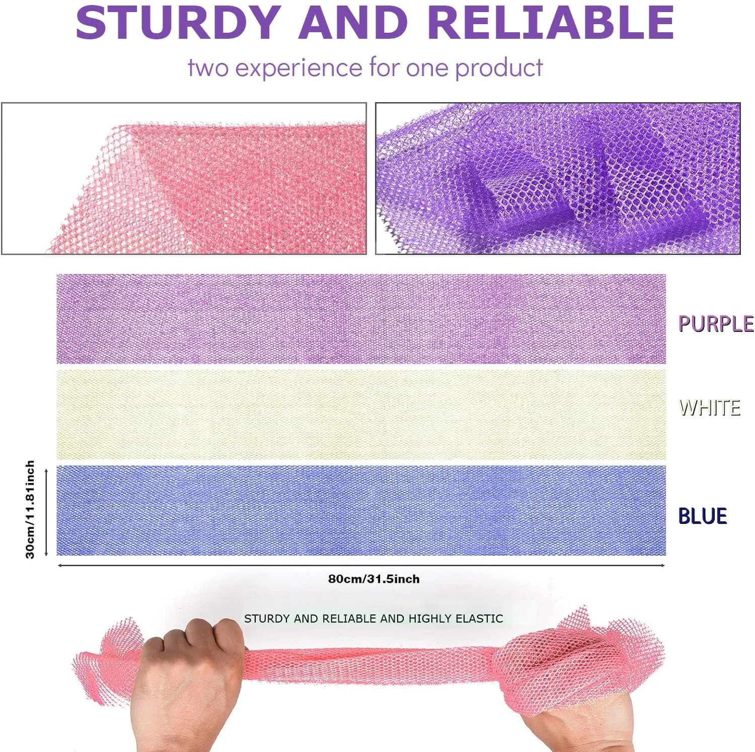 UJFQBH African Net Sponge 3 Pack - Purple, Blue, Off-White | Deep Cleansing & Gentle Exfoliation - view 3
