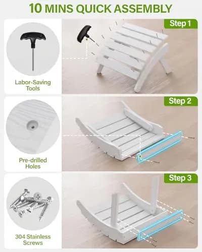 MXIMU Folding Adirondack Ottoman Set of 2 | Stable, Weatherproof, Easy Assembly, 350 lbs Support thumbnail 5