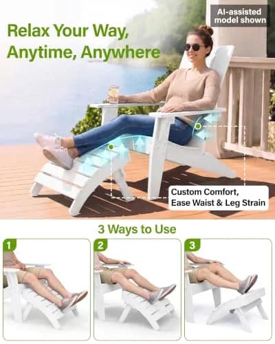 MXIMU Folding Adirondack Ottoman Set of 2 | Stable, Weatherproof, Easy Assembly, 350 lbs Support thumbnail 6
