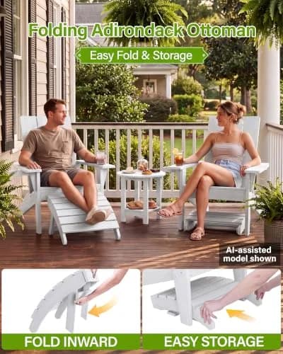MXIMU Folding Adirondack Ottoman Set of 2 | Stable, Weatherproof, Easy Assembly, 350 lbs Support thumbnail 8