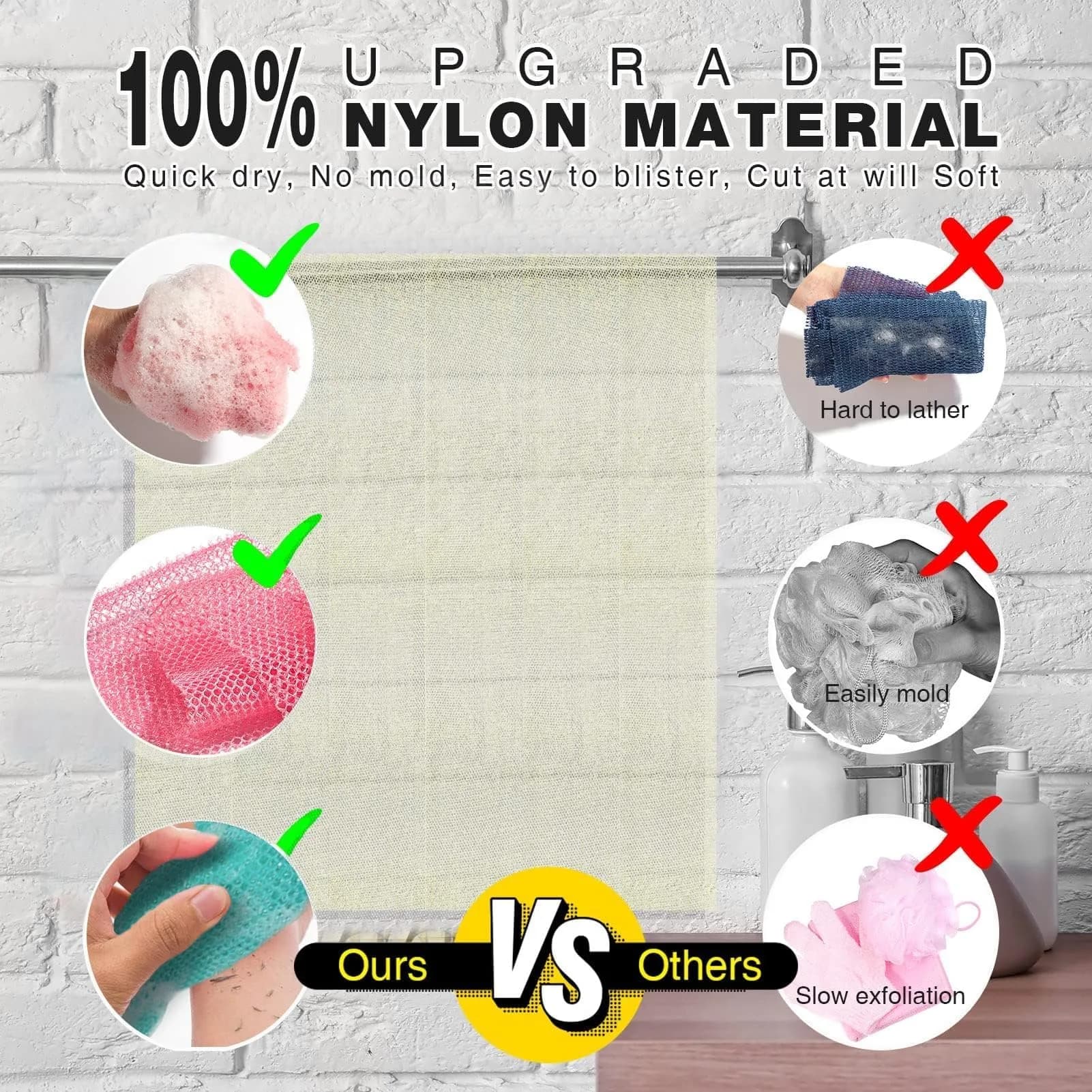 UJFQBH African Net Sponge 3 Pack - Pink, Green, Off-White | Deep Cleansing & Gentle Exfoliation - view 2