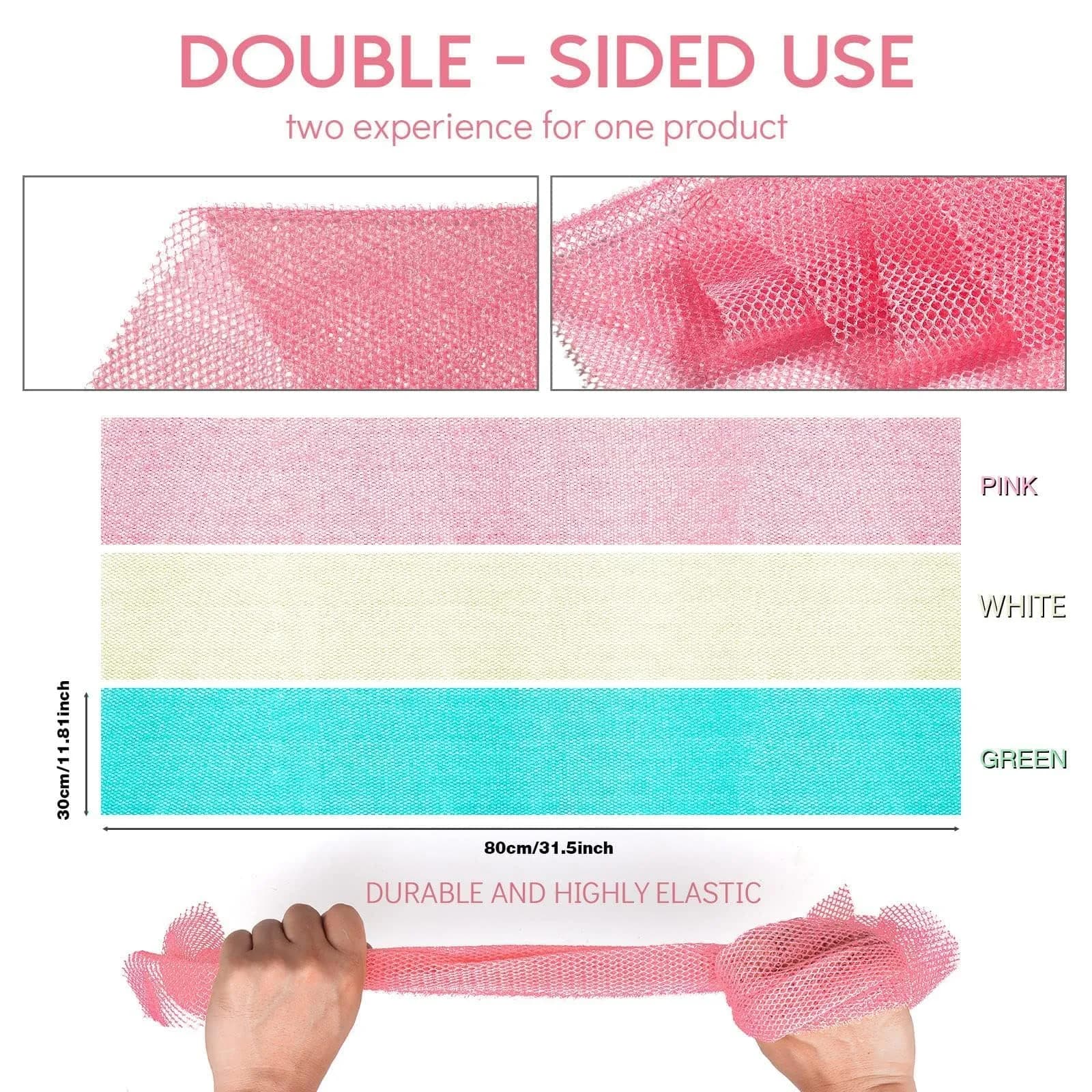 UJFQBH African Net Sponge 3 Pack - Pink, Green, Off-White | Deep Cleansing & Gentle Exfoliation - view 3